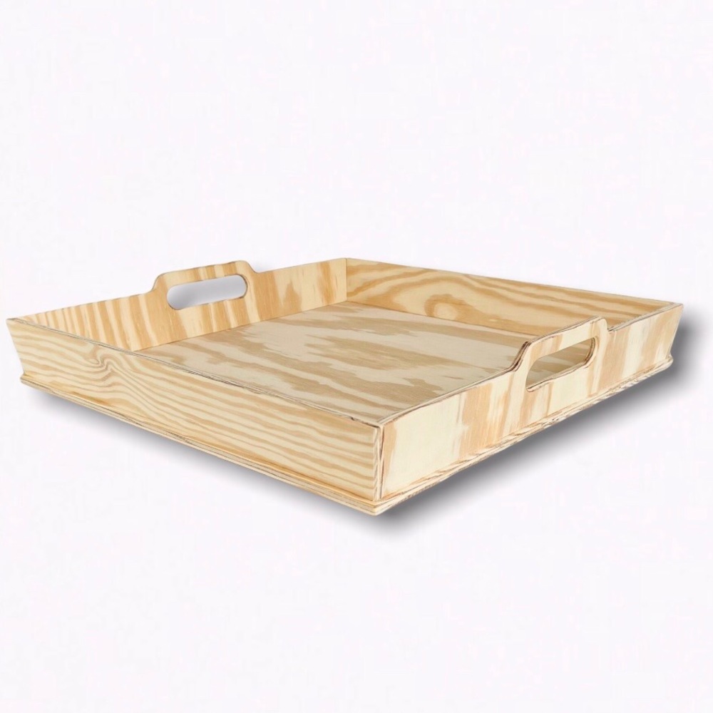 DIY Handmade Tray Pinewood Rustic Unfinished Handles Square Made in USA
